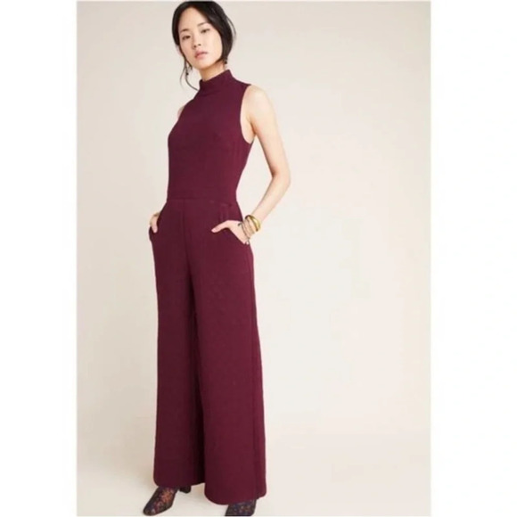 Eva Franco Charley Mock Neck Jumpsuit Maroon Burgundy Anthropologie Small - Picture 2 of 9